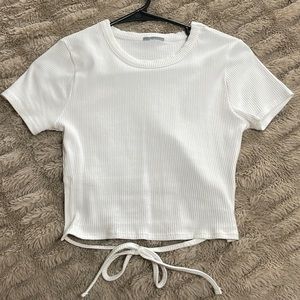 Papaya, crop top with tie in back, size S, white color.